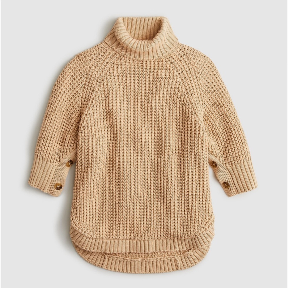 J. Crew Turtleneck Cotton Cable Knit Poncho With Buttons In Sand NWT Size L/XL